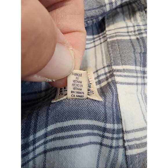 Faherty Shirt Mens Large Blue White Plaid Button Flannel Pima Cotton Blend - Picture 4 of 13